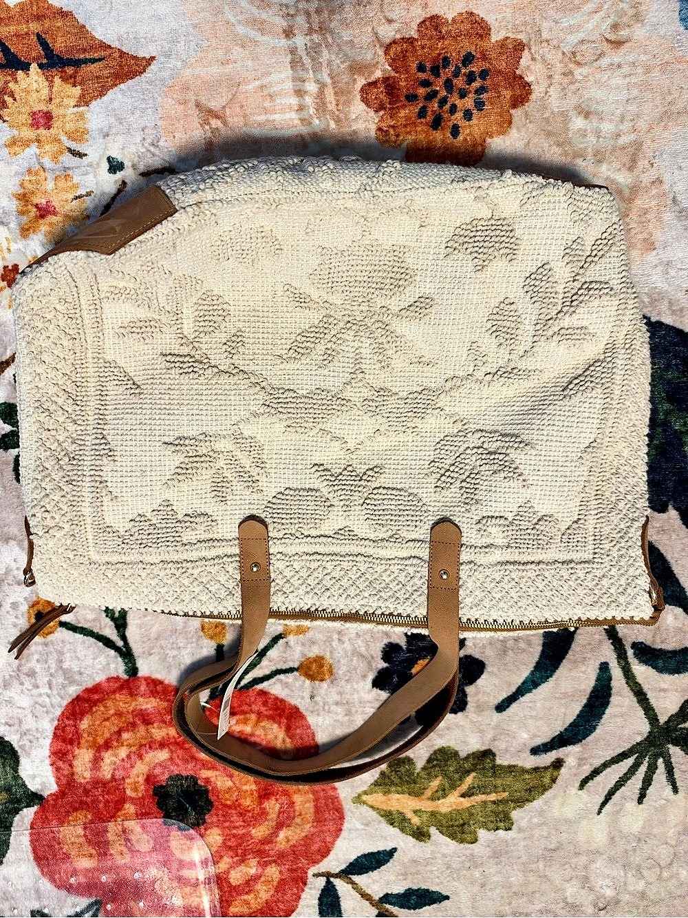 Anthropologie Floral Tapestry Tote in Cream & Brown